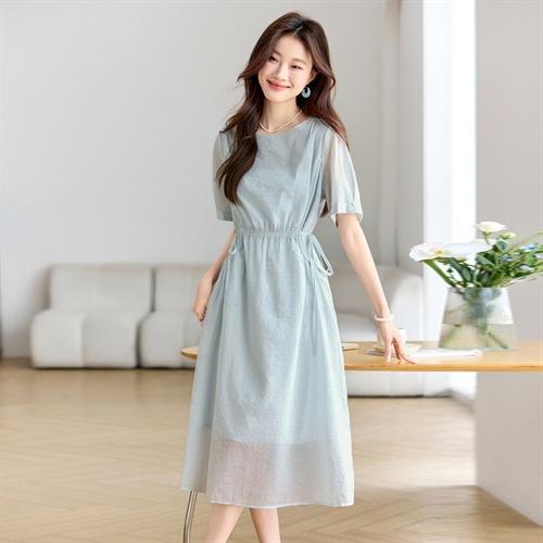 2025夏季新款时尚洋气减龄休闲百搭短袖中长裙连衣裙MUZL88055 商品图3