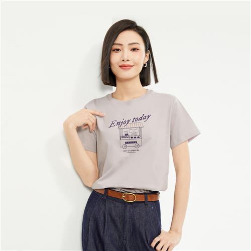 佐丹奴女装纯棉针织大象的日常印花圆领短袖T恤13394204 商品图10