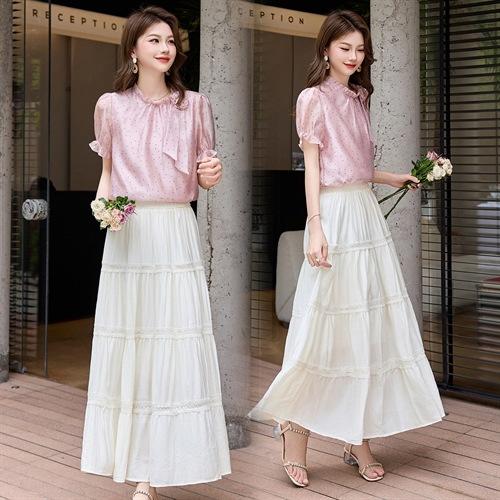 气质女神范花边领女夏御姐，百褶裙两件套其他甜美清新HR-HBLJRA1120-6 商品图1