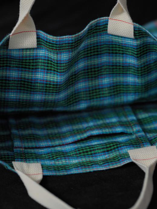 回声Echos/蓝绿格纹手拎帆布包【可双面背】 商品图1