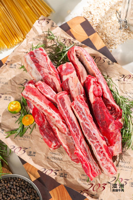 澳洲安格斯牛肋条，100%原切，短谷饲育肥，能看到雪花纹非常好 商品图0