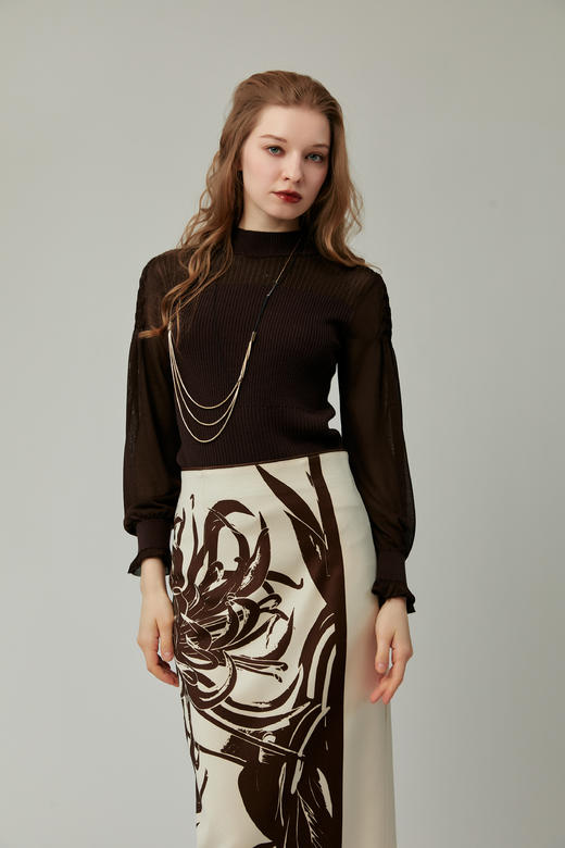 SAFICOO  优雅简淑 高腰显瘦 水墨菊画设计半裙 商品图1