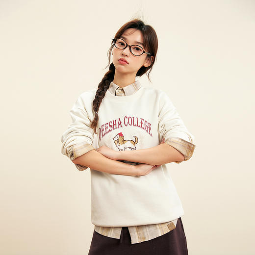 笛莎Deesha青少年女童卫衣2025秋季女童小狗印花圆领卫衣 商品图1