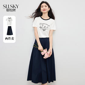 【周末秒杀】熙世界夏季松弛感穿搭套装女2025新款蝴蝶印花T恤a字半身裙两件套