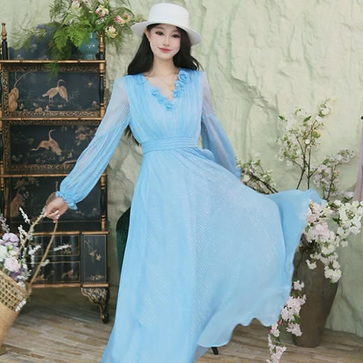 【林栖设计小店】桑蚕丝混纺连衣裙金丝复古优雅气质2025秋季新款长裙女F1953129 商品图2