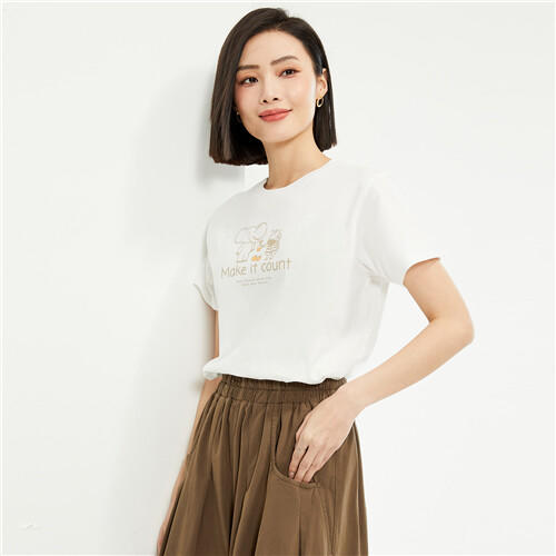 佐丹奴女装纯棉针织大象的日常印花圆领短袖T恤13394204 商品图3