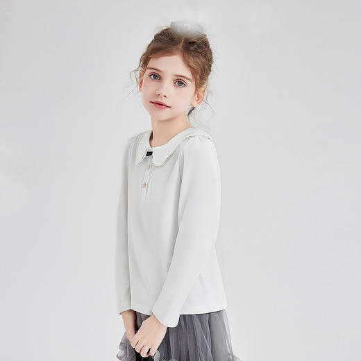 笛莎Deesha 童装女童T恤2025秋新款女童花瓣边小翻领长袖T恤 商品图1