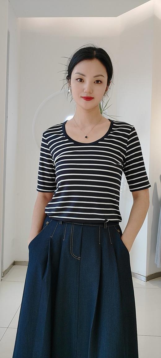 585305真丝U领条纹上衣 商品图0