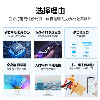 AOC大师387一体机电脑27英寸办公游戏台式支持openclaw(13代i5-13420H 16G 1TB SSD固态 )白 商品图5
