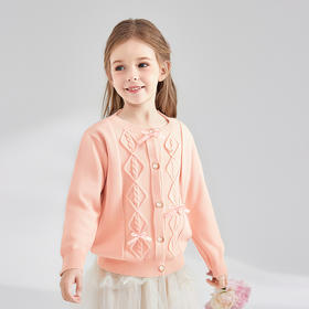 笛莎Deesha 童装女童外套2025秋新款女童甜美蝴蝶结毛织开衫