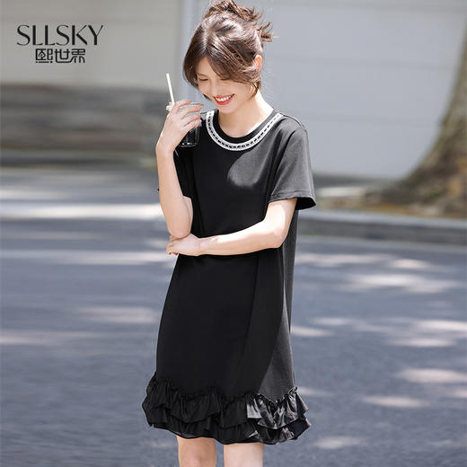 【专属特价】熙世界小香风织带圆领连衣裙女小个子法式小黑裙短裙2025夏季新款 商品图0