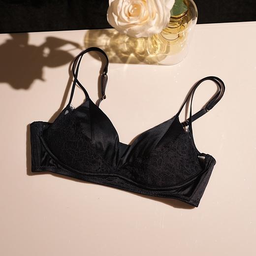 雀说新款春季蕾丝轻盈无钢圈桑蚕丝内裤三角法式双肩带女文胸AL0165 商品图5