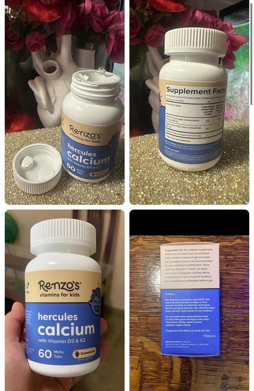 到手价249元 Renzo’s Hercules儿童钙片 专为2岁以上儿童设计 含100mg钙、维生素D3和K2 美国代购，无中文标签，介意慎拍 商品图7