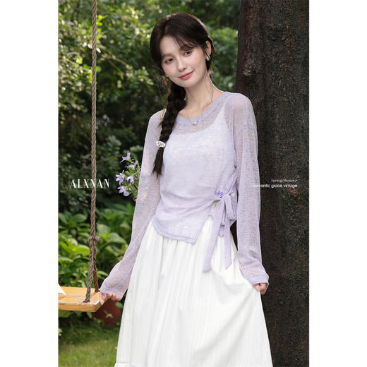 鹿向南「淡紫幻梦」气质浅紫轻薄防晒罩衫长袖T恤女夏巨好看上衣 商品图1