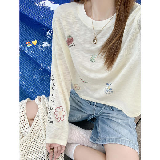 <曾小咸推荐>韩系可爱创意印花薄款夏季长袖T恤 商品图3