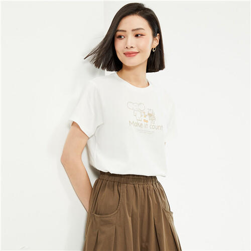 佐丹奴女装纯棉针织大象的日常印花圆领短袖T恤13394204 商品图1