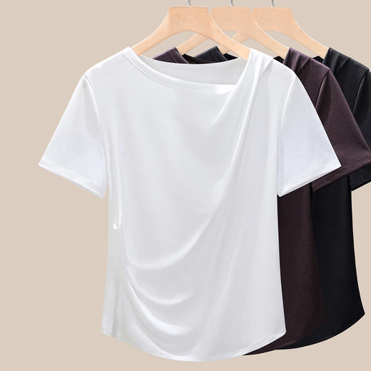 「自」全新升级【铂金会员109/天猫149/差价40】(04710)洛诗琳斜领扭结T2025夏季天丝莱赛尔收腰捏褶正肩设计感上 商品图1