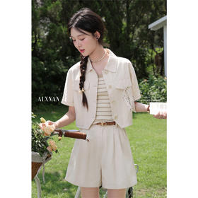 鹿向南「纱之诗笺」米杏色百搭短外套夏季新款时尚外搭短袖上衣女