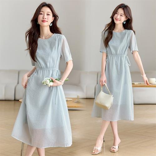 2025夏季新款时尚洋气减龄休闲百搭短袖中长裙连衣裙MUZL88055 商品图1
