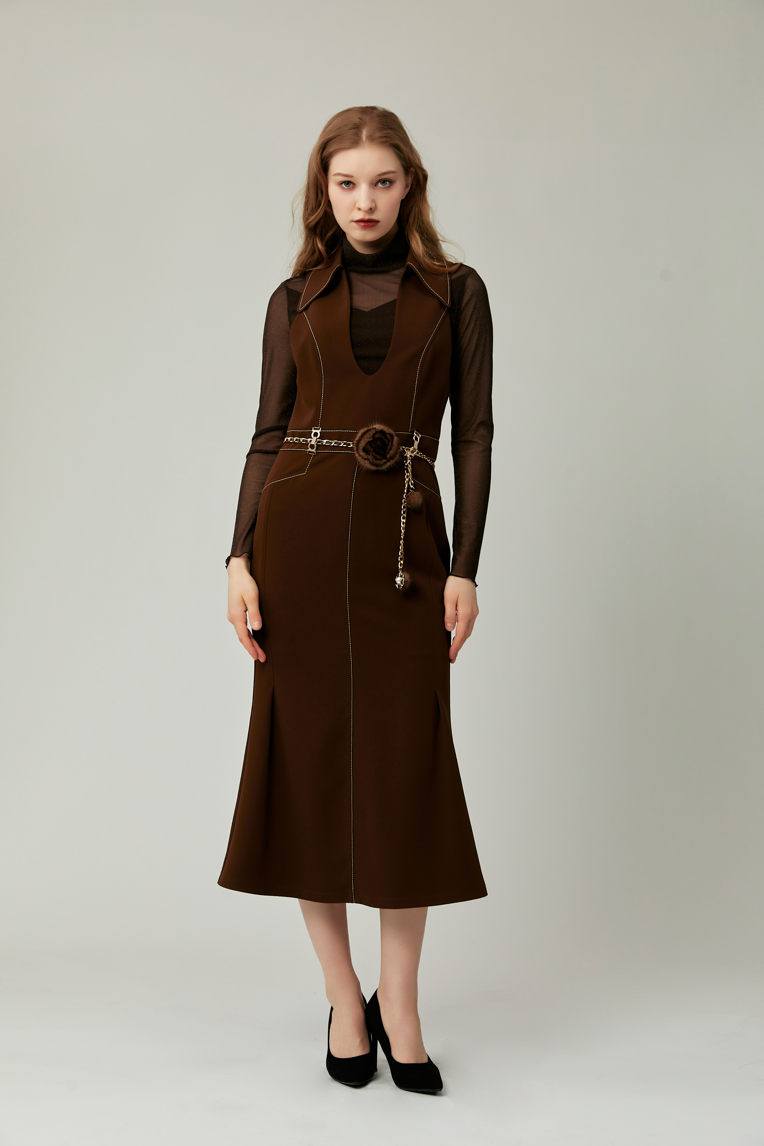 SAFICOO  优雅女人 假两件拼接设计连衣裙