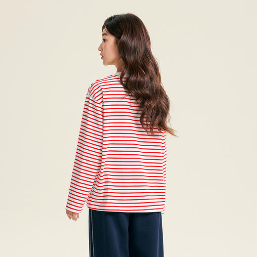 笛莎Deesha青少年女童T恤2025秋季女童红条纹宽松长袖T恤 商品图4