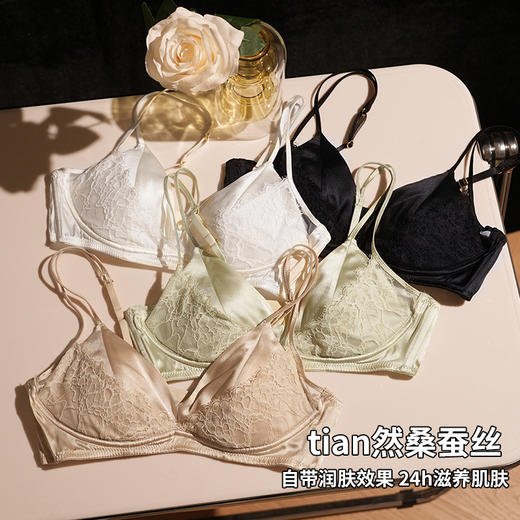 雀说新款春季蕾丝轻盈无钢圈桑蚕丝内裤三角法式双肩带女文胸AL0165 商品图1