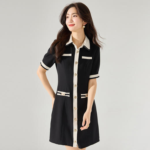 「高货sh」全新升级【铂金会员220/天猫299/差价79】(04005)洛诗琳黑白撞色小香风连衣裙2025夏季收腰显瘦直筒连衣裙 商品图0