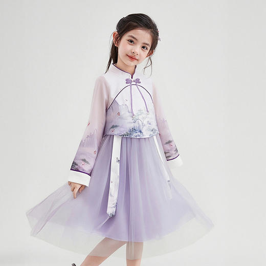 笛莎Deesha 童装女童连衣裙2025秋新款女童优雅气质水墨国风网纱裙 商品图0