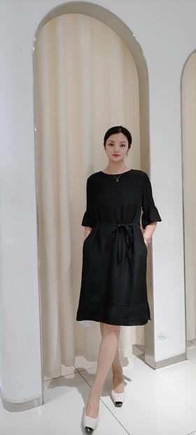 582850夏款上新 赫本风暗格真丝连衣裙