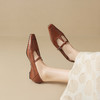 【预售5天】水晶羊皮浅棕色玛丽珍鞋女方头低跟鞋女舒适浅口单鞋百搭YS&7357 商品缩略图0