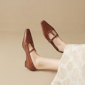 【预售5天】水晶羊皮浅棕色玛丽珍鞋女方头低跟鞋女舒适浅口单鞋百搭YS&7357