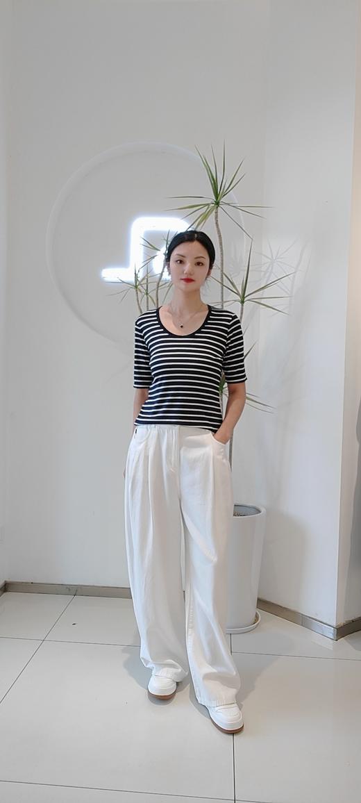 585305真丝U领条纹上衣 商品图2