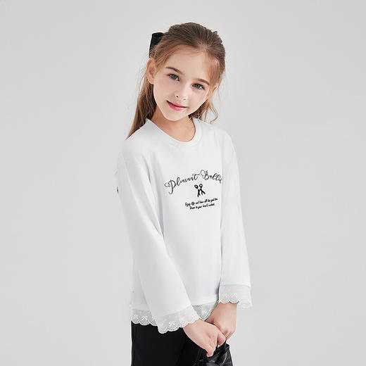 笛莎Deesha 童装女童T恤2025秋新款女童甜美蕾丝花边印花T恤 商品图0