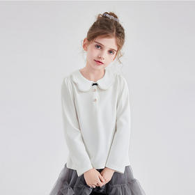 笛莎Deesha 童装女童T恤2025秋新款女童花瓣边小翻领长袖T恤