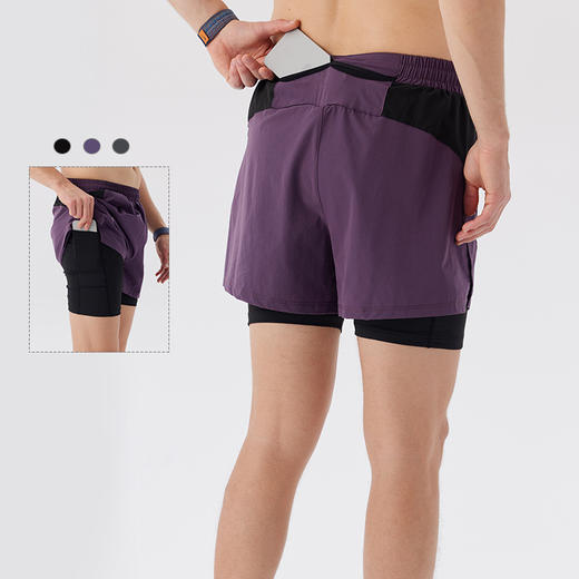 跃牌【跃LEAP-ACTIVE】 速干假两件运动短裤男夏健身四分双层短裤H51149 商品图0