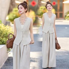 新款舒适领型提升女人味阔腿裤脚穿着透气舒适两件套套裤