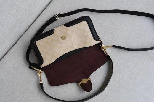 COACH蔻驰 Georgie 27 时尚徽标Logo 涂层帆布拼光滑皮革拼蛇纹压纹皮革 酒神包腋下包手提斜挎单肩包 大号 女款 黑色配卡其色 商品图2