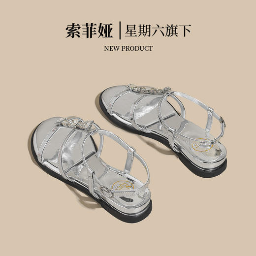 品质好货|Safiya/索菲娅2025高级感一字带水钻罗马凉鞋SFD2115745 商品图9