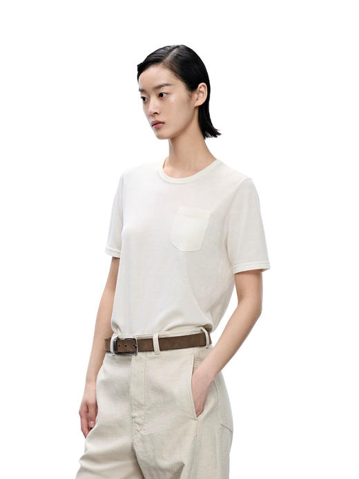 78-1  独家圆正 可机洗绵羊毛 EDS早秋 干爽透气 极简口袋 圆领针织短袖 我穿L 商品图9