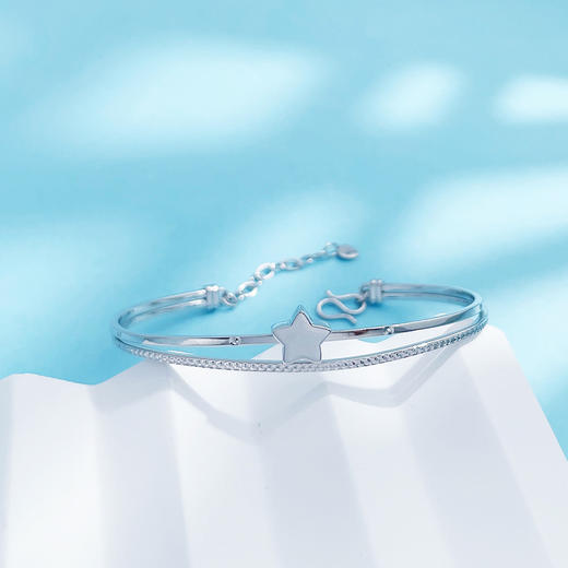 【限时8.8折】【线上铂金馆】PT950 【国际铂金协会 精品】铂金镂空开口手镯星星仿钻C字可调节链尾手镯(ACPTSZ00002)预售产品下单后不退款不退货不换货不补差价) 商品图1