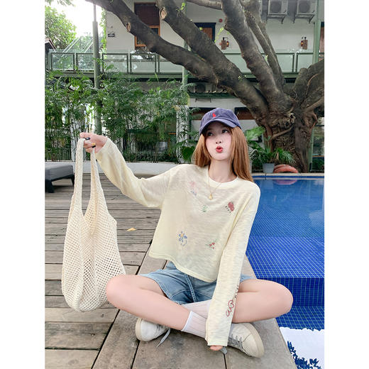 <曾小咸推荐>韩系可爱创意印花薄款夏季长袖T恤 商品图0