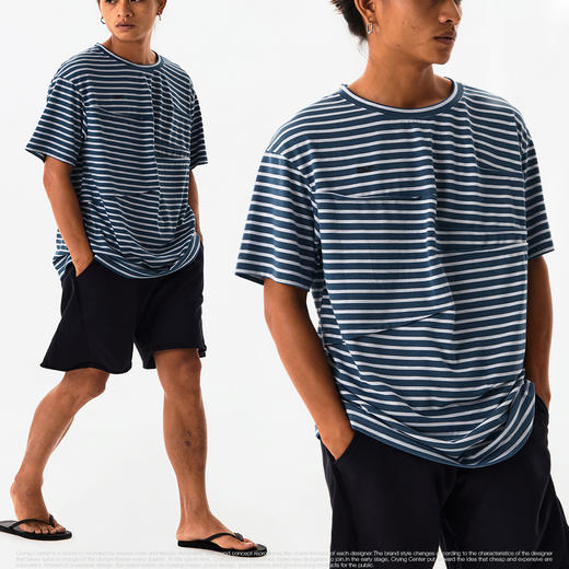 CryingCenter 海洋蓝条纹捏褶短袖tee 哭喊中心 商品图2