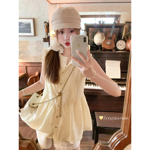 <曾小咸推荐>法式设计感飞飞袖无袖衬衫 商品图2