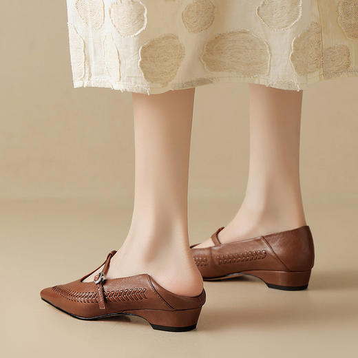 【预售5天】水晶羊皮浅棕色玛丽珍鞋女方头低跟鞋女舒适浅口单鞋百搭YS&7357 商品图2