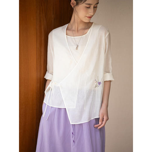 牧衣游原创 丝棉刺绣短外套新款轻薄系带复古文艺百搭开衫 草亭 商品图1