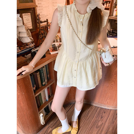 <曾小咸推荐>法式设计感飞飞袖无袖衬衫 商品图1