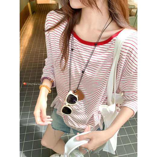 <曾小咸推荐>露背条纹长袖防晒罩衫T恤【预售3-15天发货】 商品图3