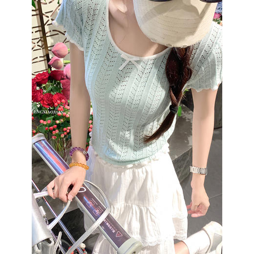 【110元任选2件】最后一波现货！2色撞色毛织短袖T 商品图3