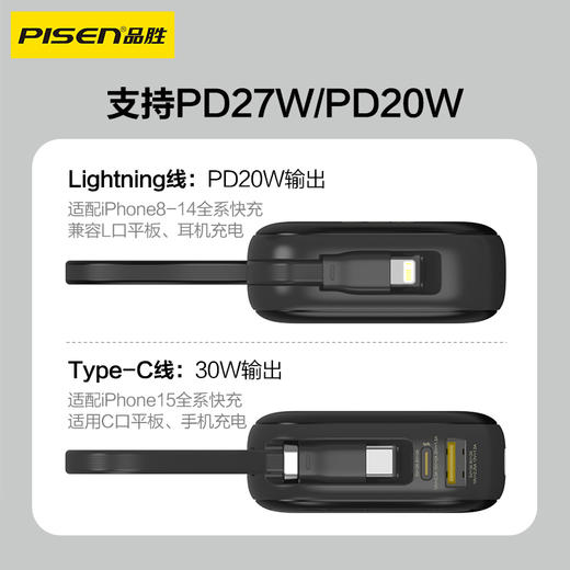 品胜 30W彩豆双自带线快充电宝20000毫安  支持PD快充迷你挂绳移动电源苹果14/15充电 商品图8