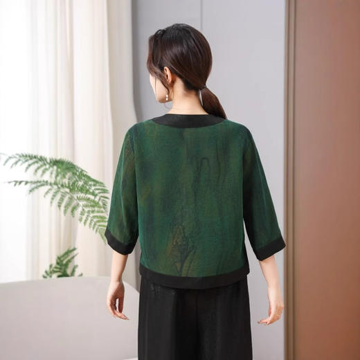 丁摩真丝香云纱新中式真丝夏季宽松7分袖100%桑蚕丝上衣AL5603 商品图1
